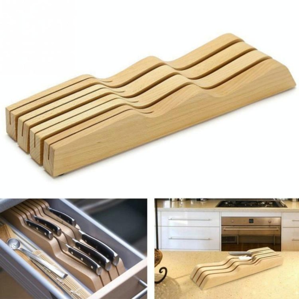 Solid Wood Drawer Knife Holder Kitchen Supplies Horizontal Wooden Knife Holder Tool Storage Rack Beech Knife Holder