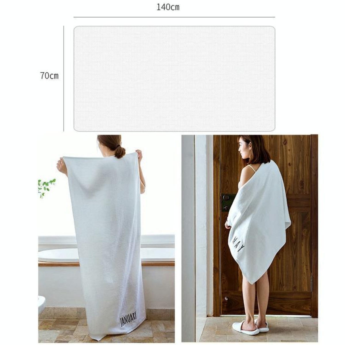 Month Embroidery Soft Absorbent Increase Thickened Adult Cotton Bath Towel, Pattern:February(White)