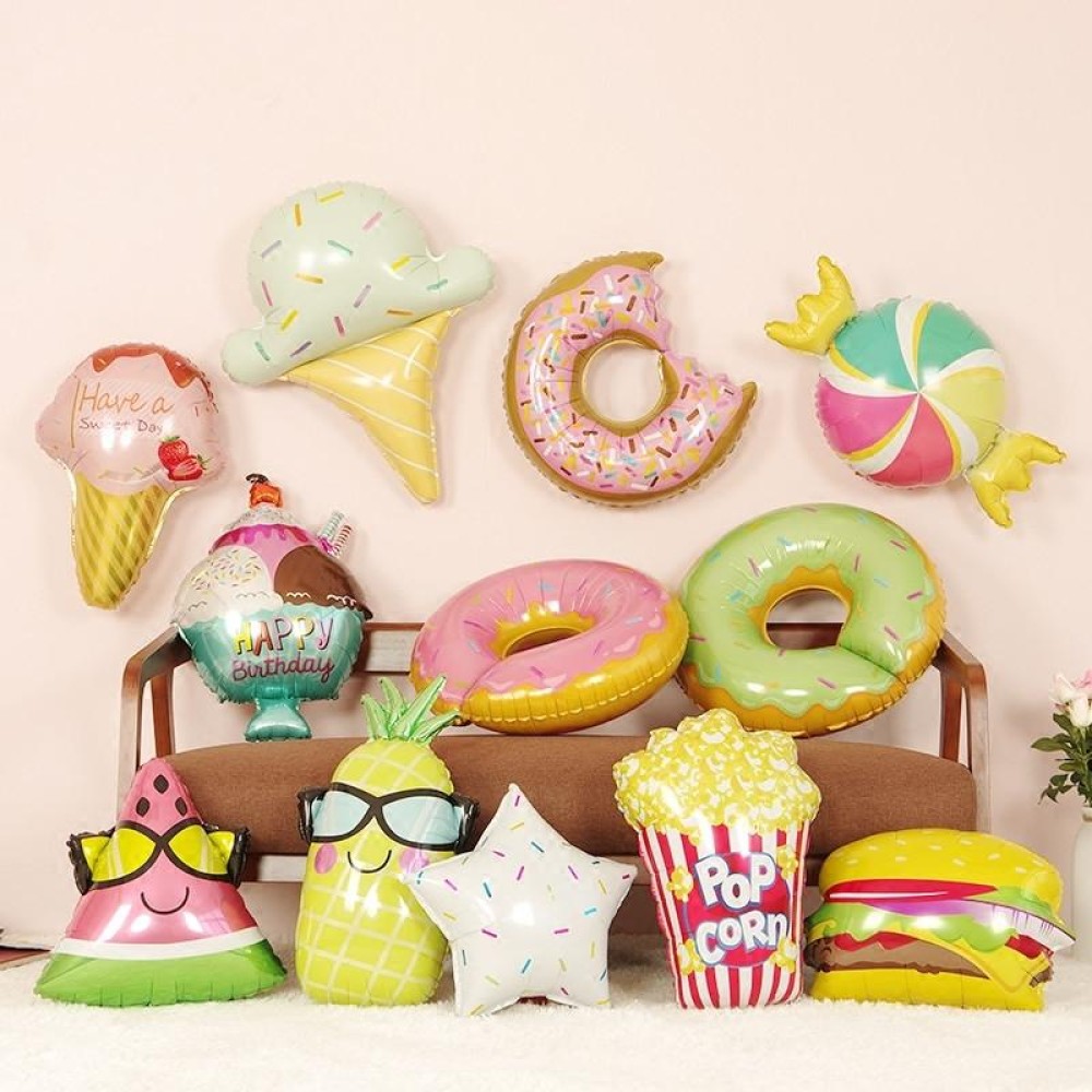 4 PCS Doughnut Candy Ice Cream Shaped Foil Balloons Happy Birthday Decorations Big Inflatable Helium(Green Dount)
