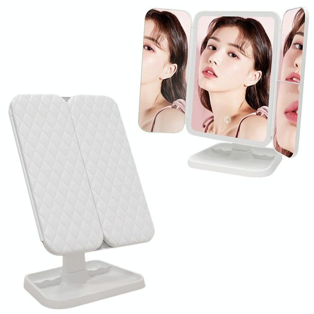 Simple & Stylish LED Three-Fold Square Makeup Mirror, Specification:Charging Model Monochrome Lamp(White)