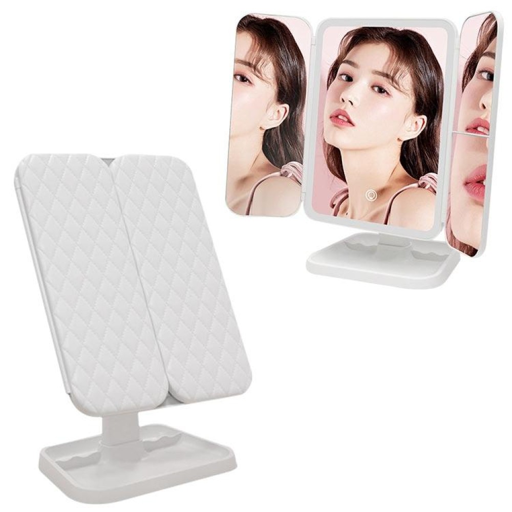 Simple & Stylish LED Three-Fold Square Makeup Mirror, Specification:Charging Model Three-color Light(White)