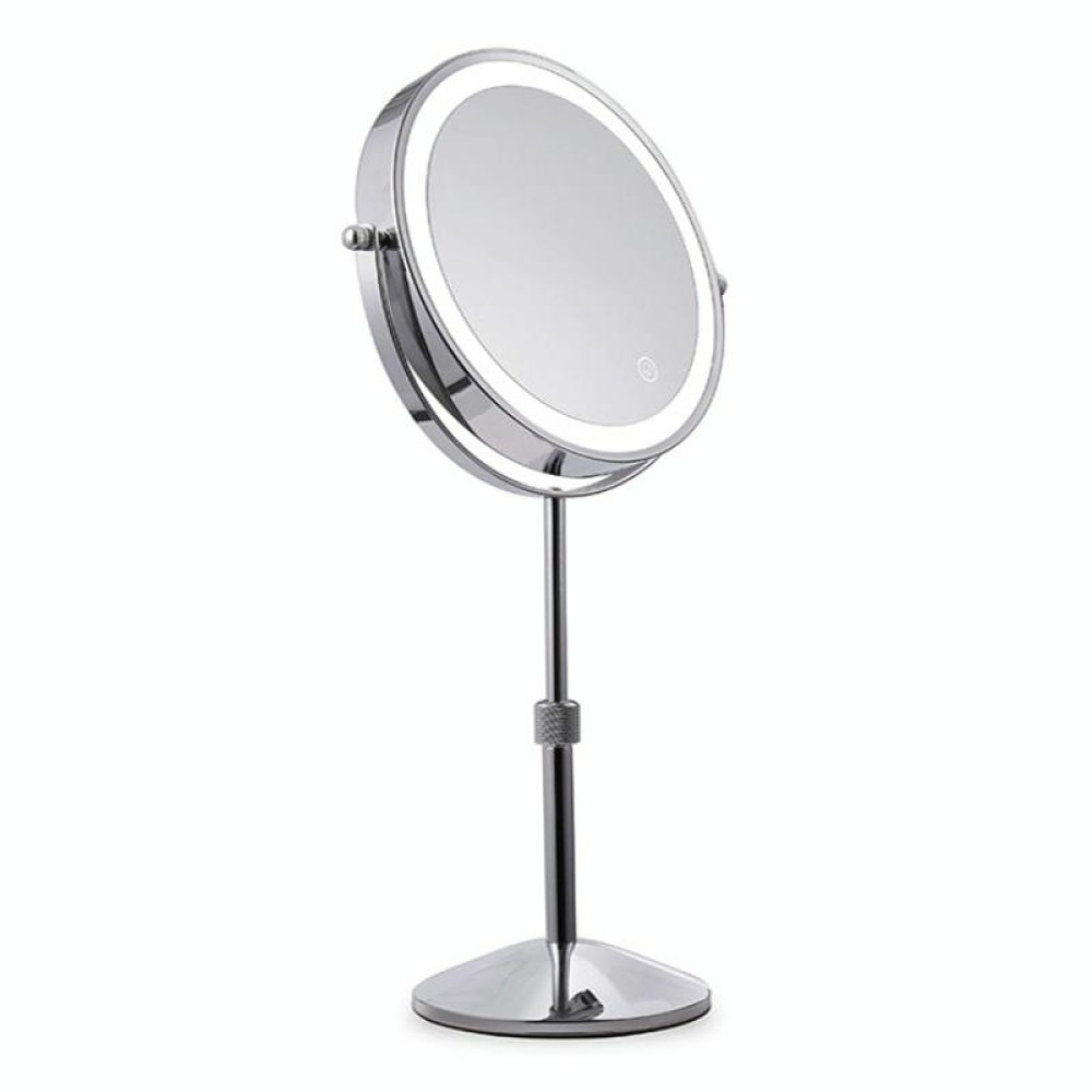 Desktop Double-SidedRound LED Luminous Makeup Mirror Liftable Magnifying Mirror, Specification:Plane + 5 Times Magnification(7-inch Battery Model)