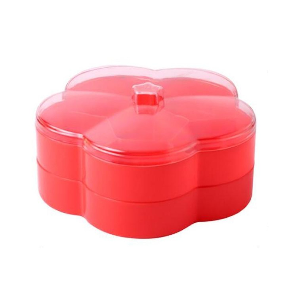 Double Layer Flower-shaped Transparent Wedding Candy Snack Dried Fruit Storage Box(Red)
