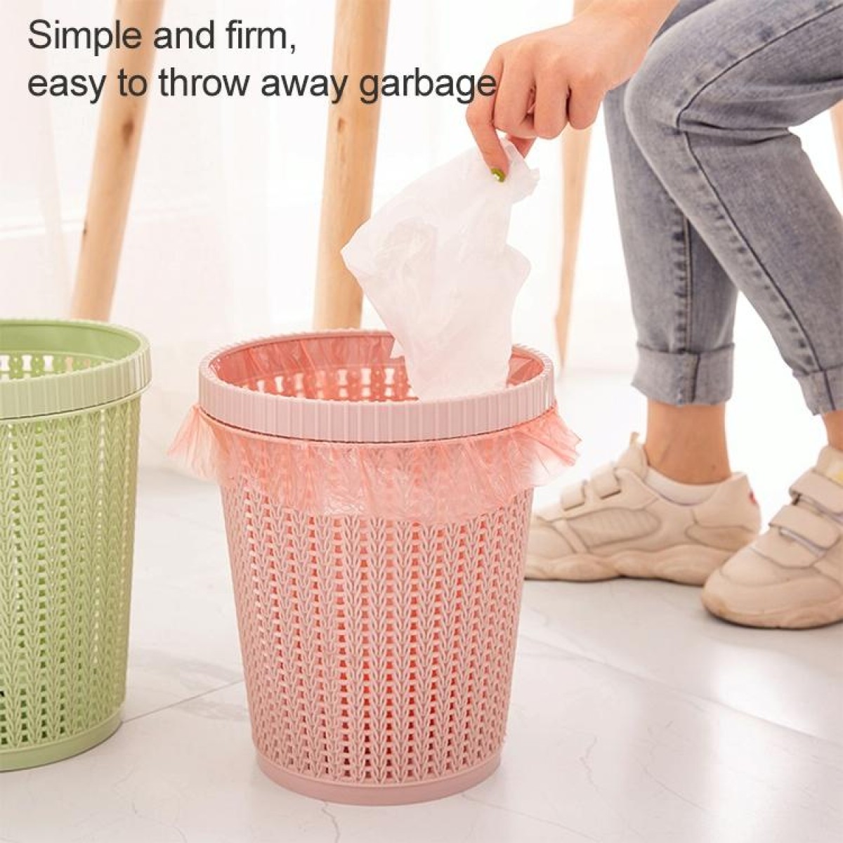 Household Removable Plastic Trash Bin Built-in Trash Bag Box(Blue)