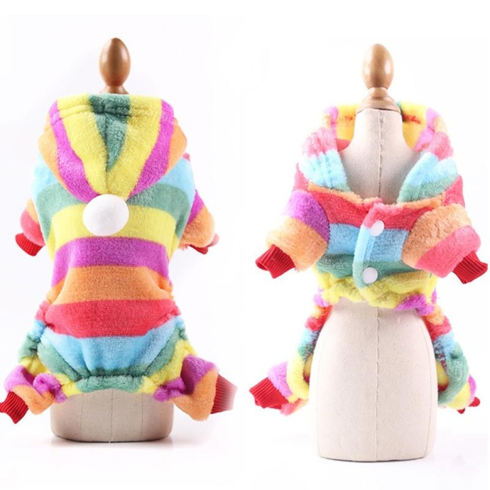 Dog Pajamas Fleece Jumpsuit Autumn Winter Dog Clothes Four legs Warm Pet Clothes, Size:S(Rainbow Color)