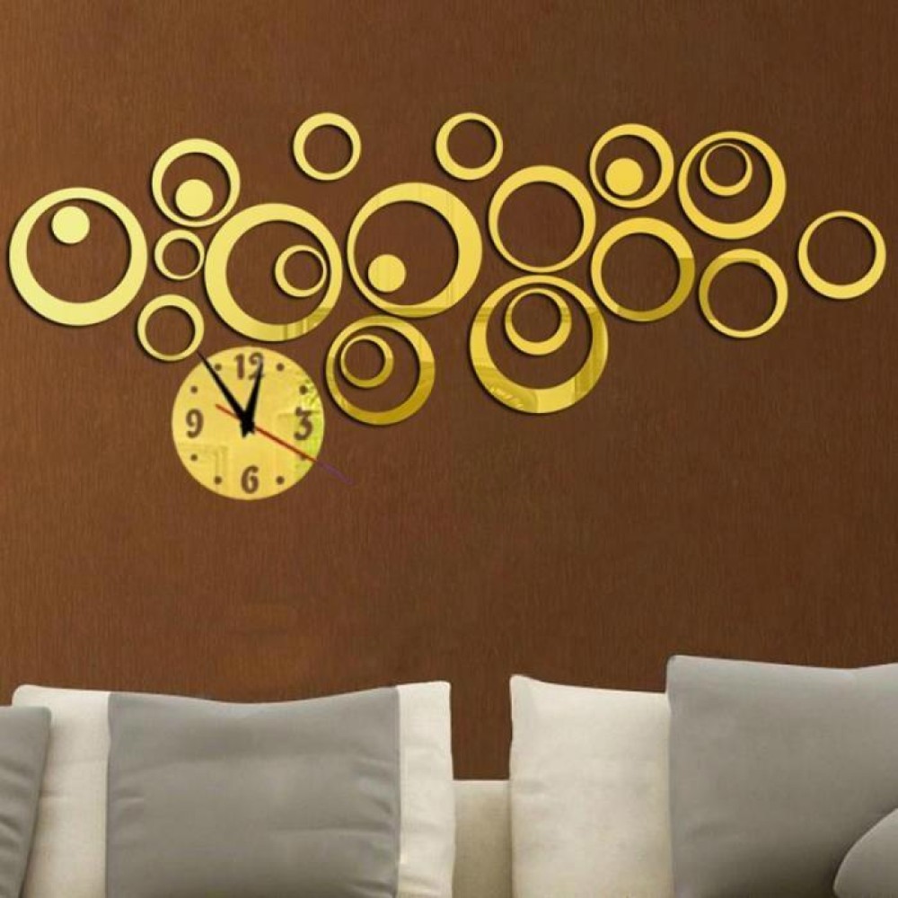 Wall Clock 3D Three-dimensional Acrylic Fashion Mirror Wall Stickers Clock DIY Circle Combination Decorative Clock(Gold)