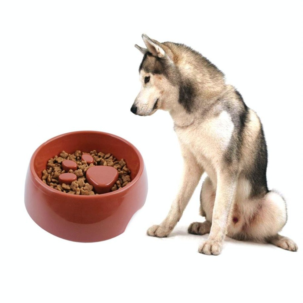 Anti-choking Pet Bowl Slow Food Dog Print Food Bowl, Size:22x17.5x7cm(Brown)