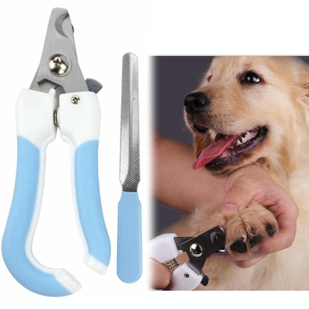 Two-piece Pet Toe Stainless Steel Cat and Dog Nail Clipper Filee, Size:L(Blue)