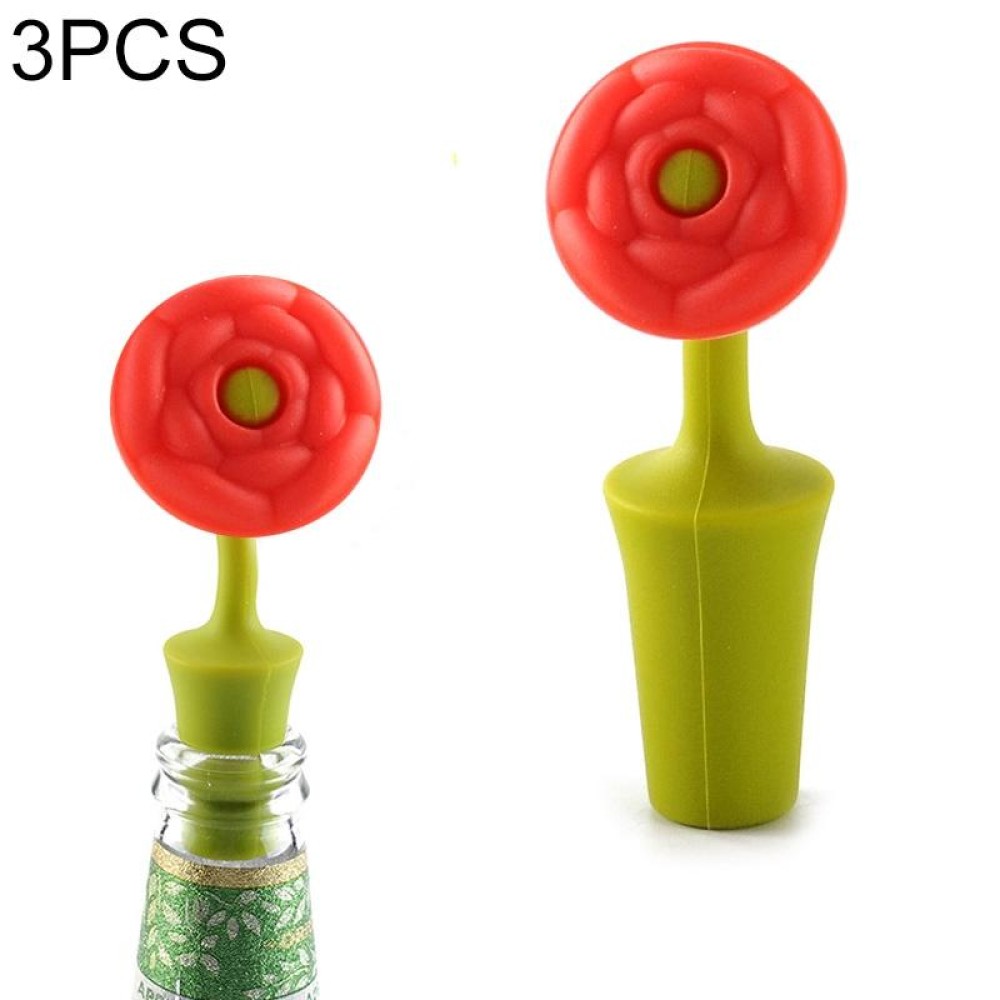 3 PCS Creative Wine Drink Preservation Stopper Flower Silicone Wine Stopper(Red Rose)