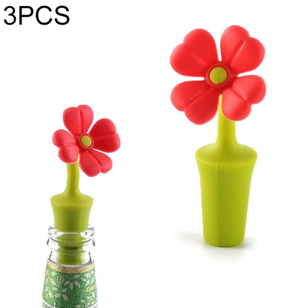 3 PCS Creative Wine Drink Preservation Stopper Flower Silicone Wine Stopper(Red Sun Flower)