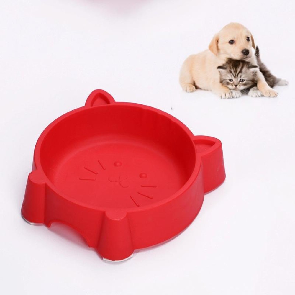 2 PCS Eco-friendly Plastic Anti-skid Cat Face Bowl Pet Supplies(Red)