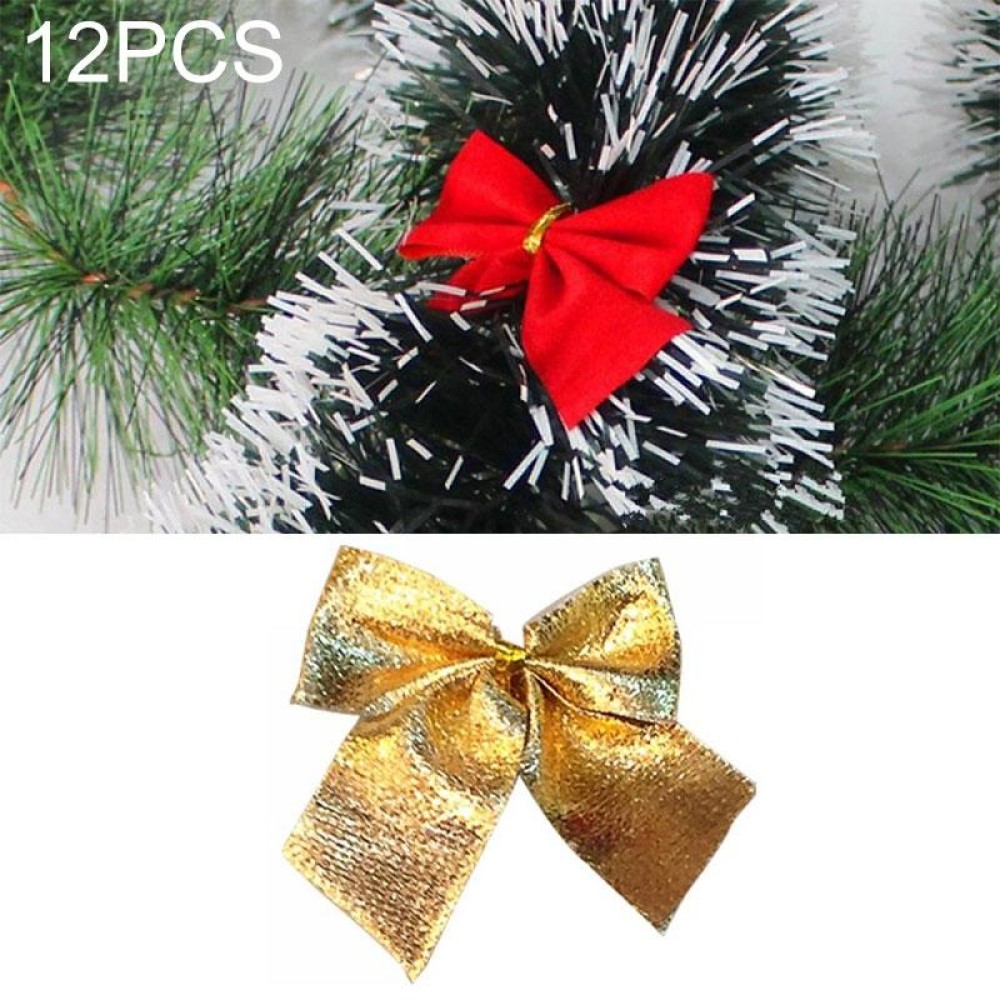 12 PCS Flocked Bow Christmas Tree Decoration(gold)