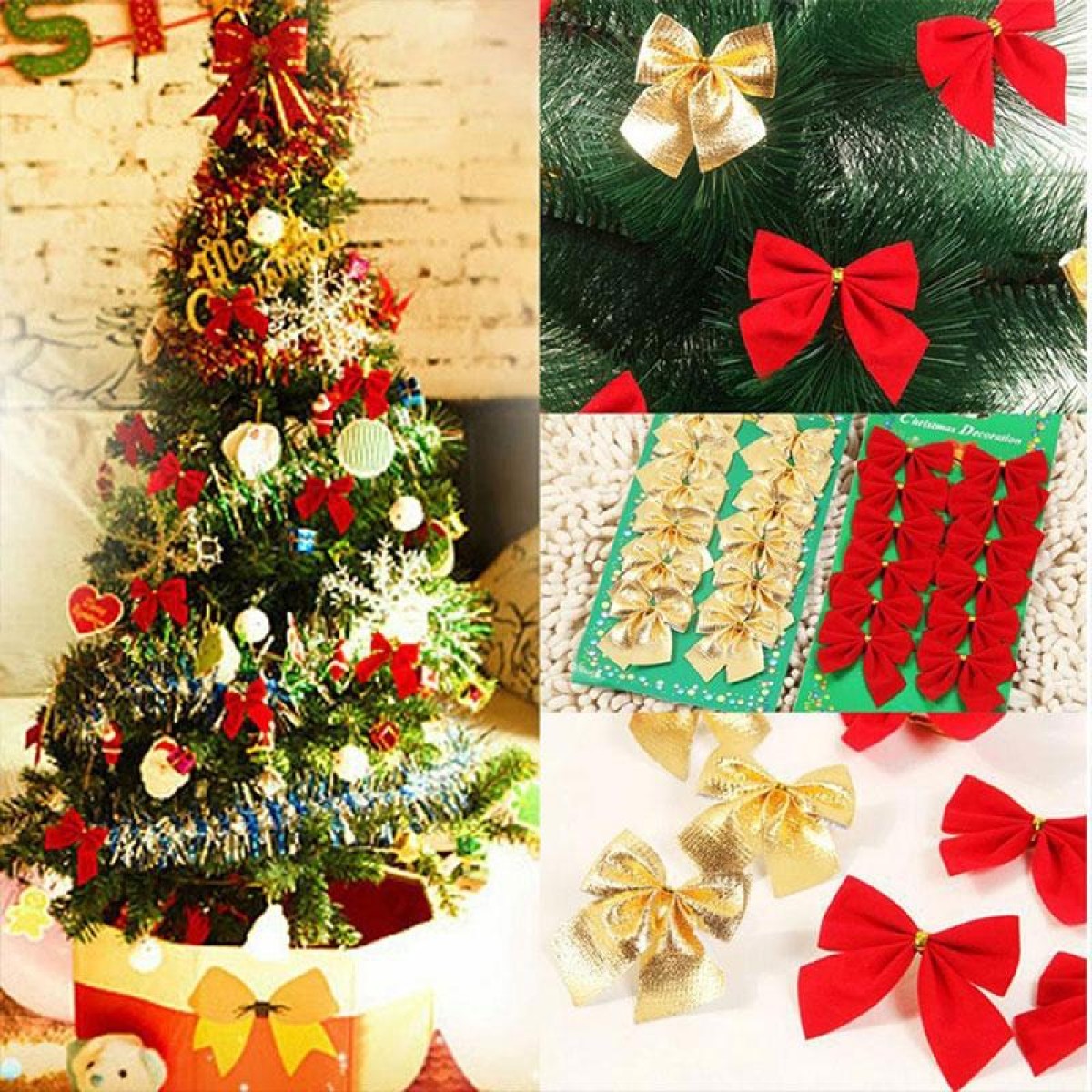 12 PCS Flocked Bow Christmas Tree Decoration(red)
