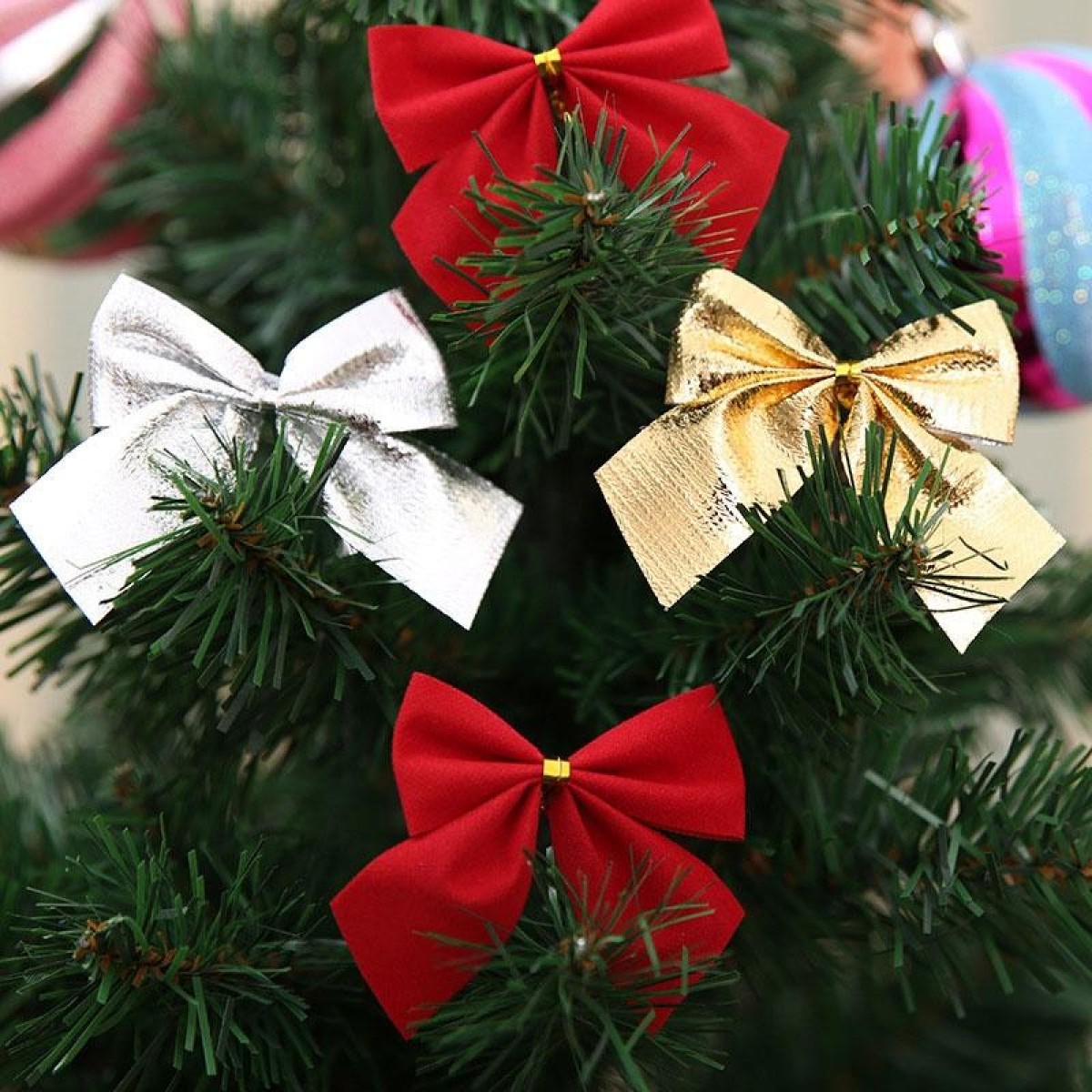 12 PCS Flocked Bow Christmas Tree Decoration(silver)