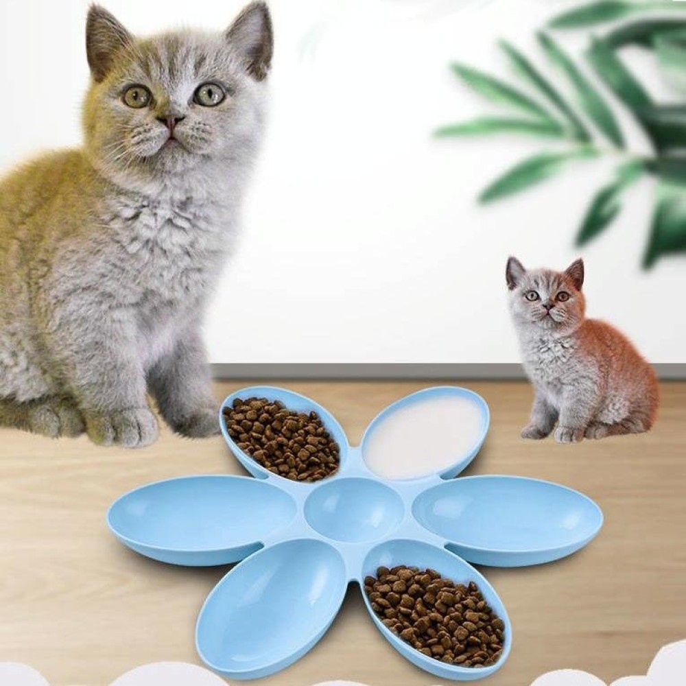 Cat and Dog Bowl Teddy Short Rice Bowl Family Pets Six-sided Petal Type Pet Supplies(Blue)