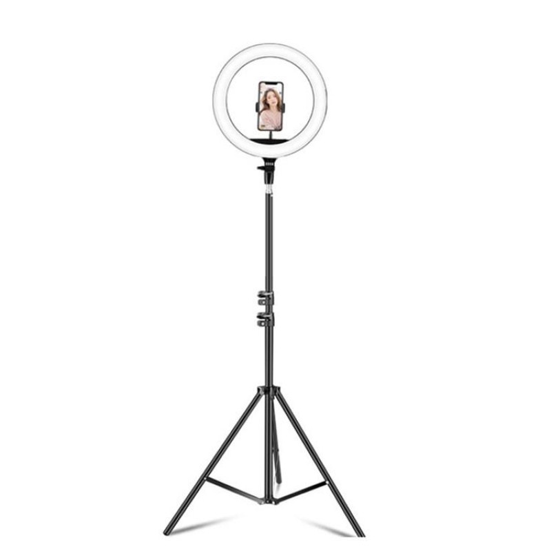 14 inch+Phone Clip Dimmable Color Temperature LED Ring Fill Light Live Broadcast Set With 2.1m Tripod Mount, CN Plug