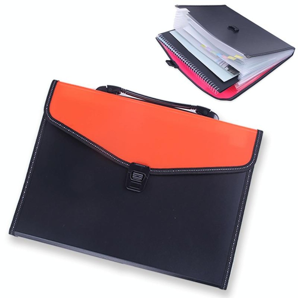 Portable 12-Layer File Pocket A4 Expanding File Classified Folder PP Storage Clip Ticket Package(Orange)