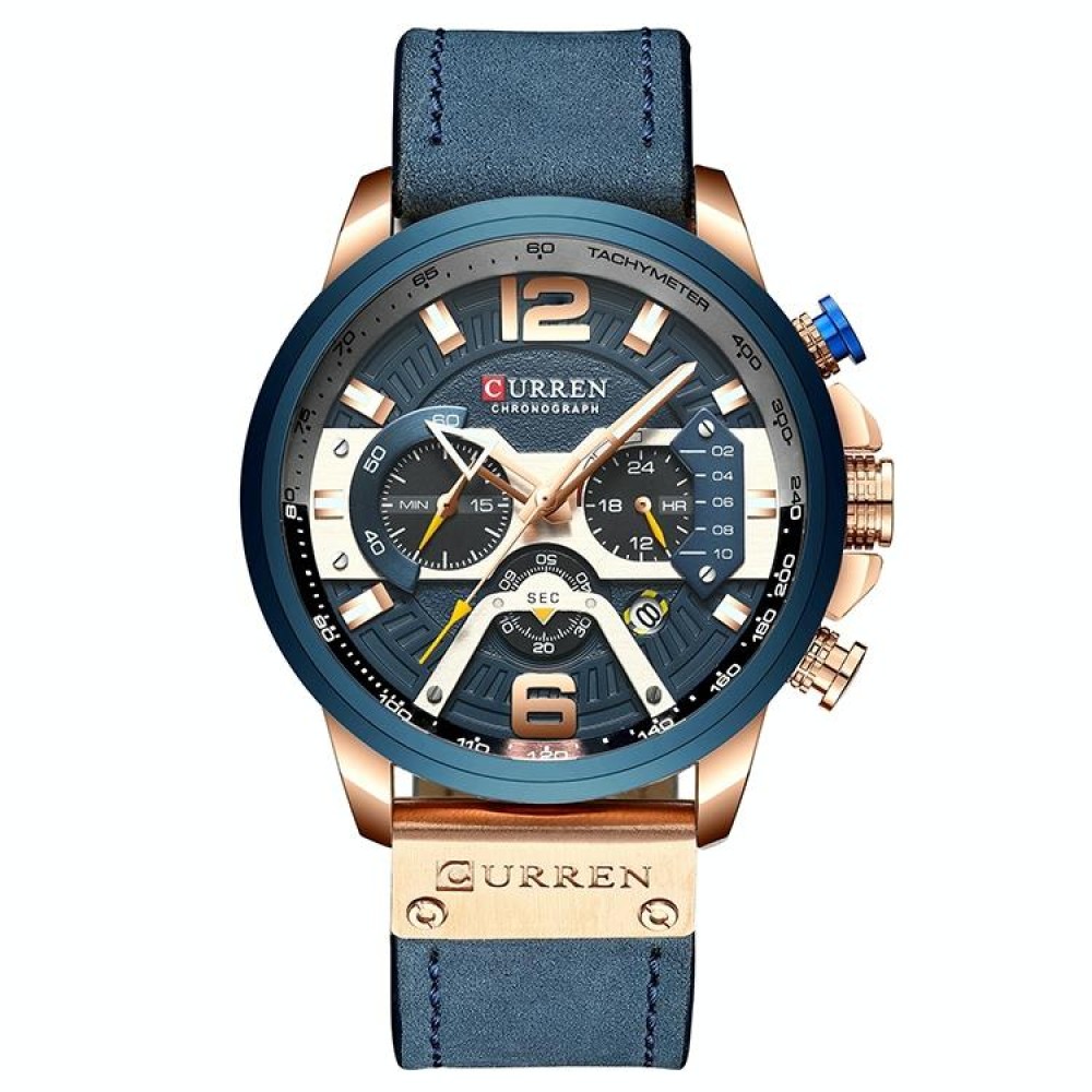 CURREN M8329 Casual Sport Leather Watch for Men(Rose blue)