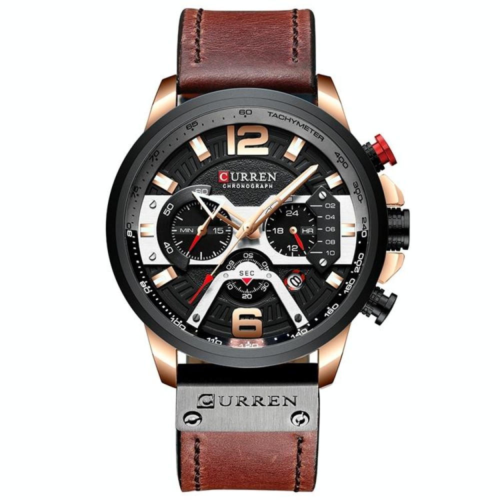 CURREN M8329 Casual Sport Leather Watch for Men(Rose black)