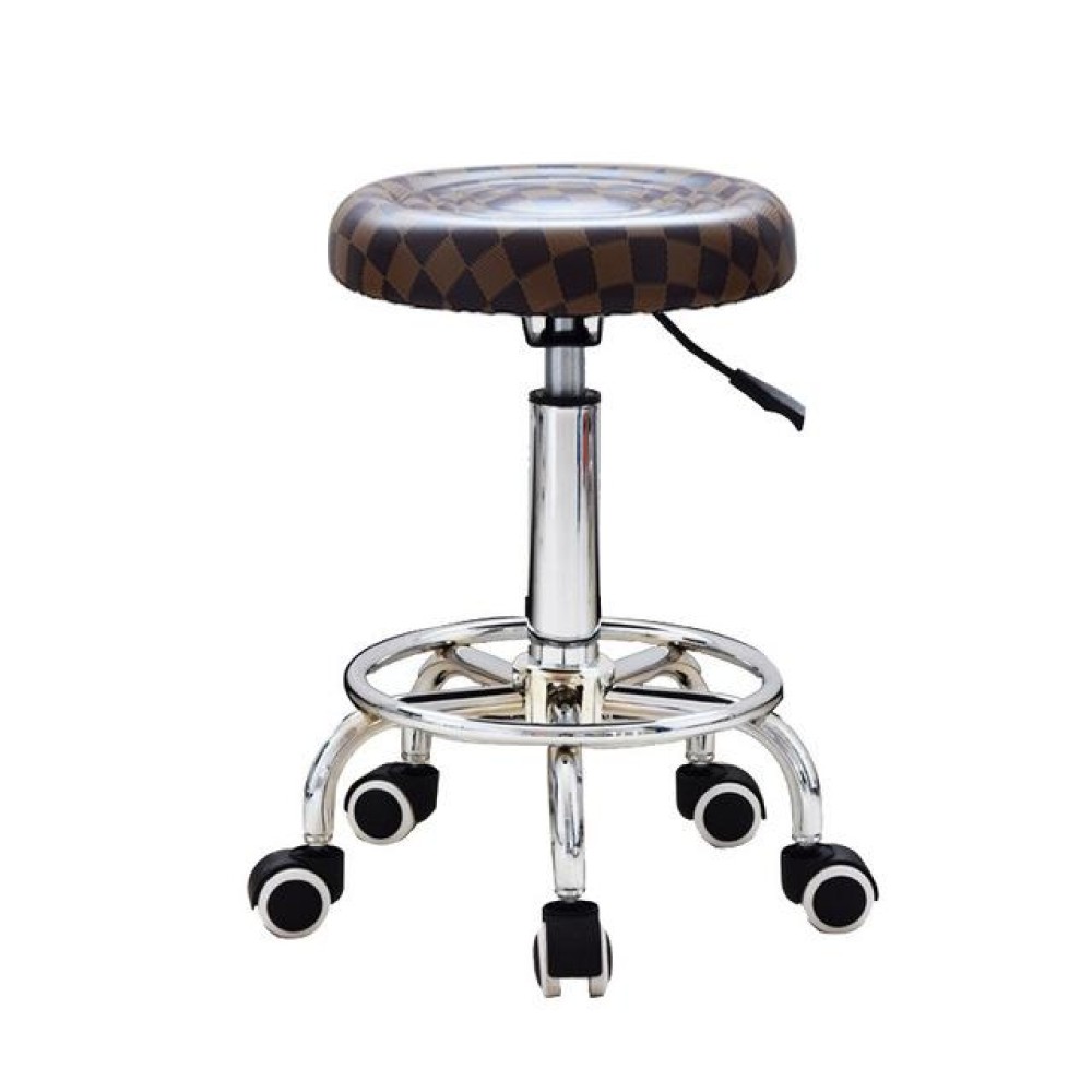 Adjustable Beauty Barber Shop Bar Lift Pulley Stool Movable Stool Chair(Brown Grid)