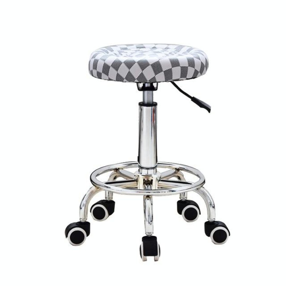 Adjustable Beauty Barber Shop Bar Lift Pulley Stool Movable Stool Chair(White Grid)