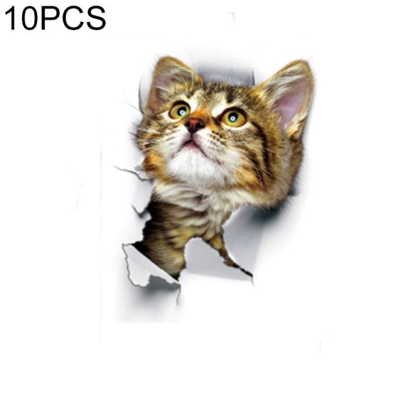 10 PCS Removable Waterproof Cartoon 3 D Cat Pattern Wall Sticker  Bathroom Toilet Sticker(A)