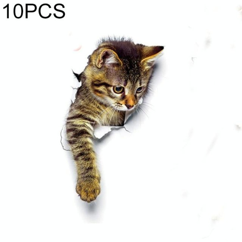 10 PCS Removable Waterproof Cartoon 3 D Cat Pattern Wall Sticker  Bathroom Toilet Sticker(C)