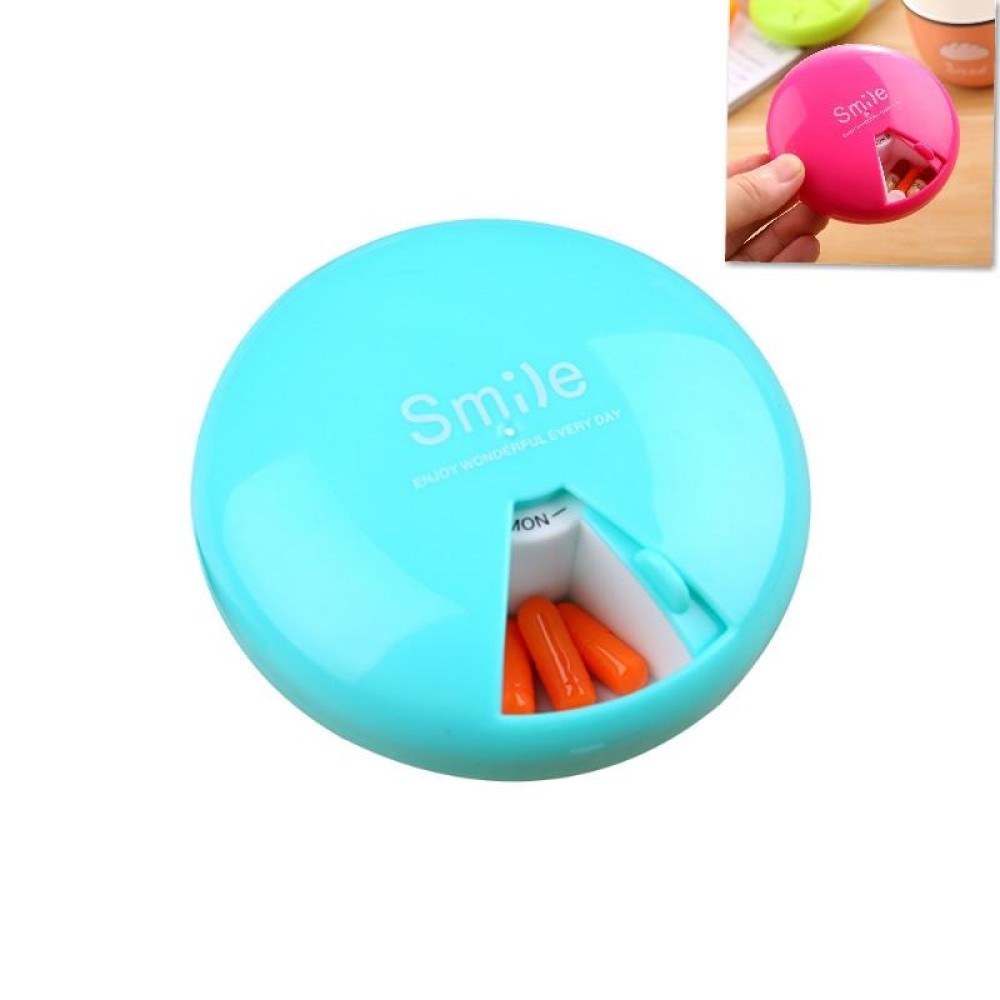 Portable 7 Days Drugs Pill Container Rotation Pillbox(Blue)