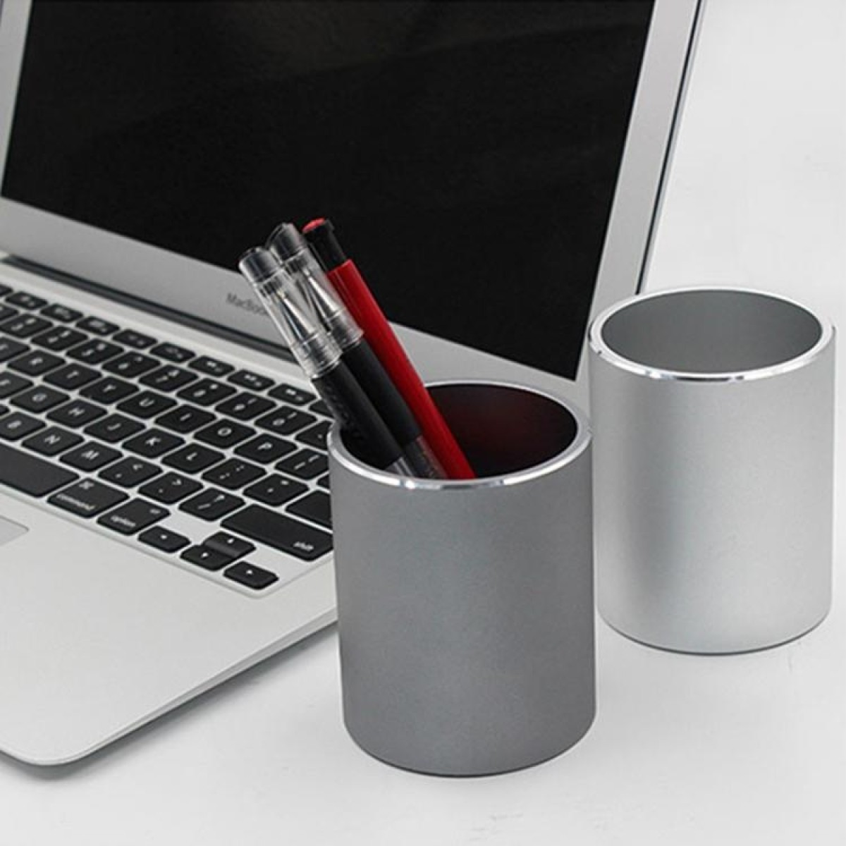 Aluminum Round Desk Pencil Holder Container Organizer Stationery Gift(Black)