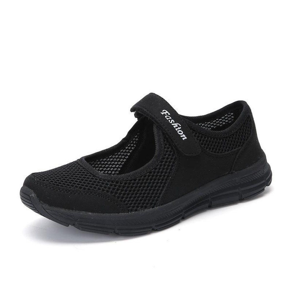 Women Casual Mesh Flat Shoes Soft Sneakers, Size:37(Black)