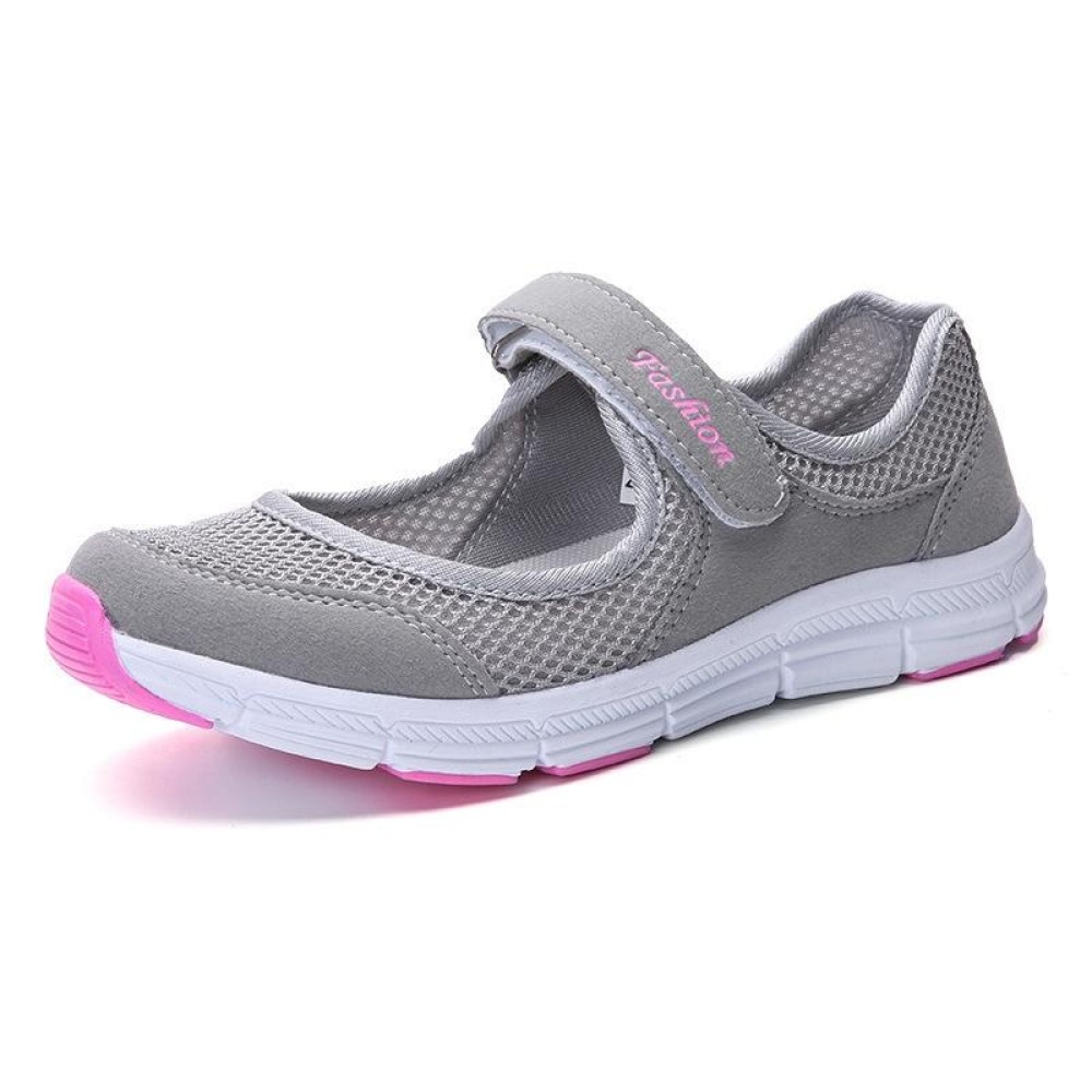 Women Casual Mesh Flat Shoes Soft Sneakers, Size:37(Gray)