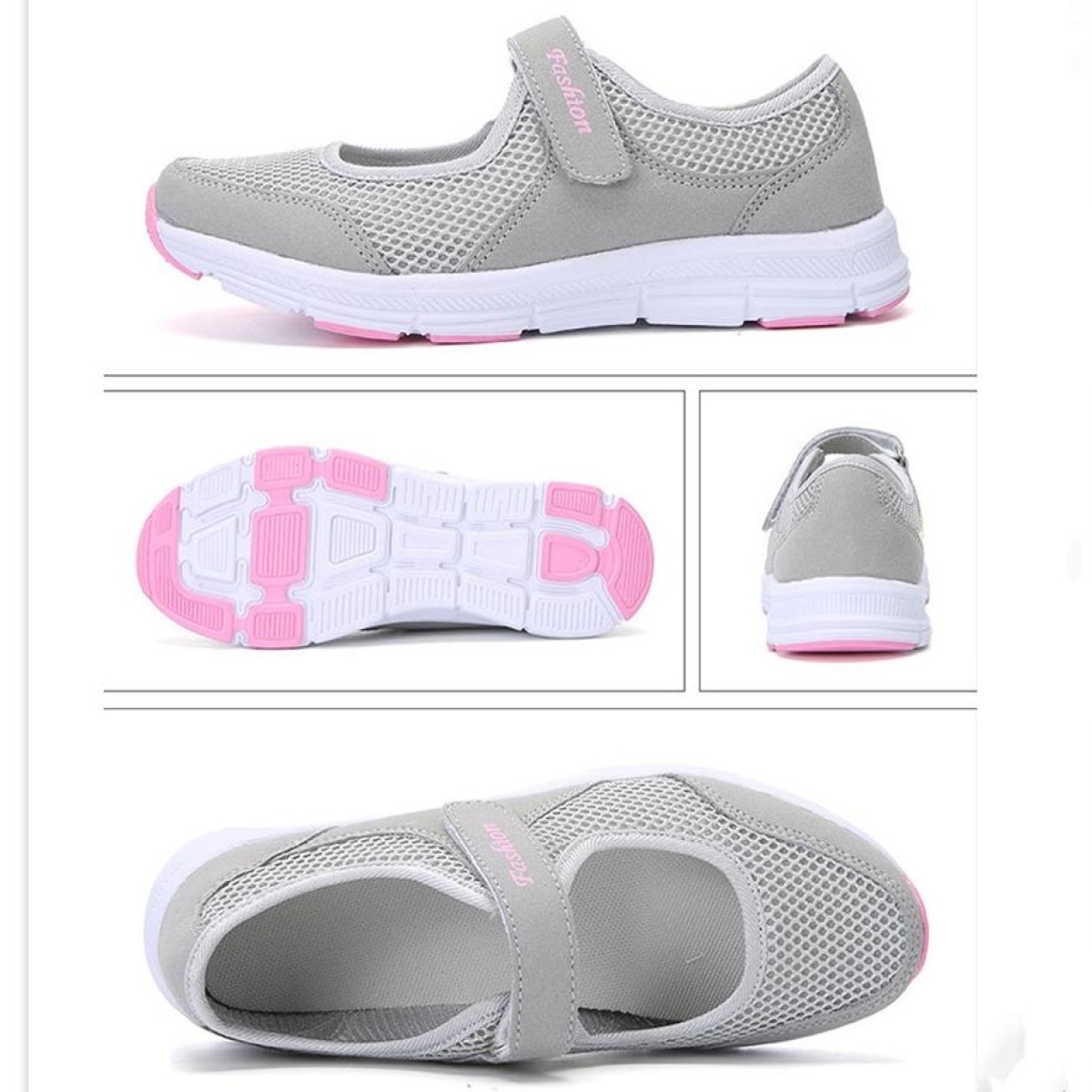 Women Casual Mesh Flat Shoes Soft Sneakers, Size:38(Gray)