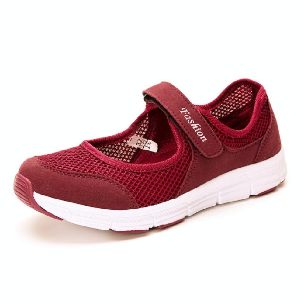Women Casual Mesh Flat Shoes Soft Sneakers, Size:38(Red)