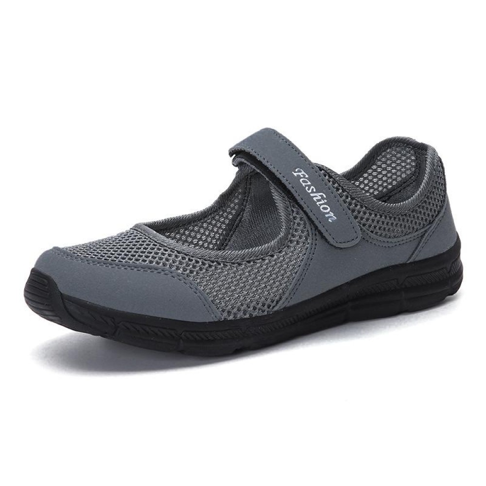 Women Casual Mesh Flat Shoes Soft Sneakers, Size:41(Dark gray)