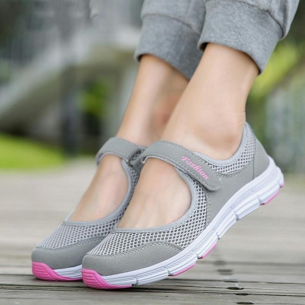 Women Casual Mesh Flat Shoes Soft Sneakers, Size:41(Gray)