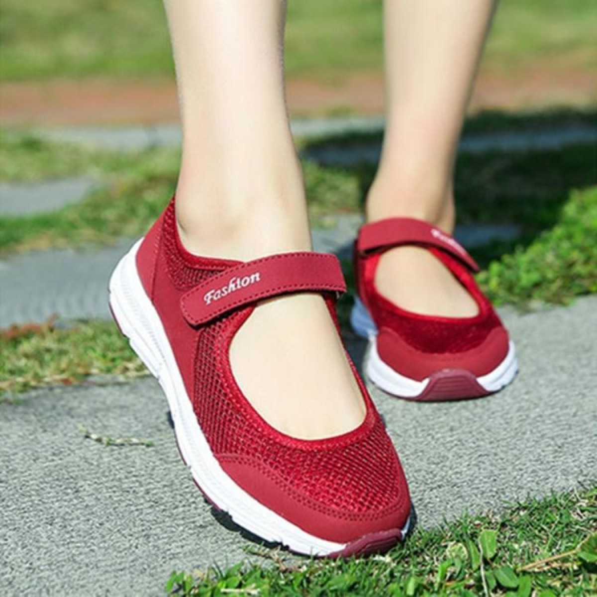 Women Casual Mesh Flat Shoes Soft Sneakers, Size:41(Red)