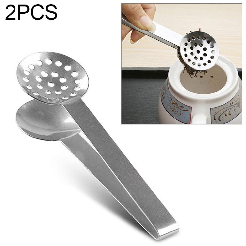 2 PCS Stainless Steel Round Teabag Tongs Tea Bag Squeezer Holder Grip(Silver)