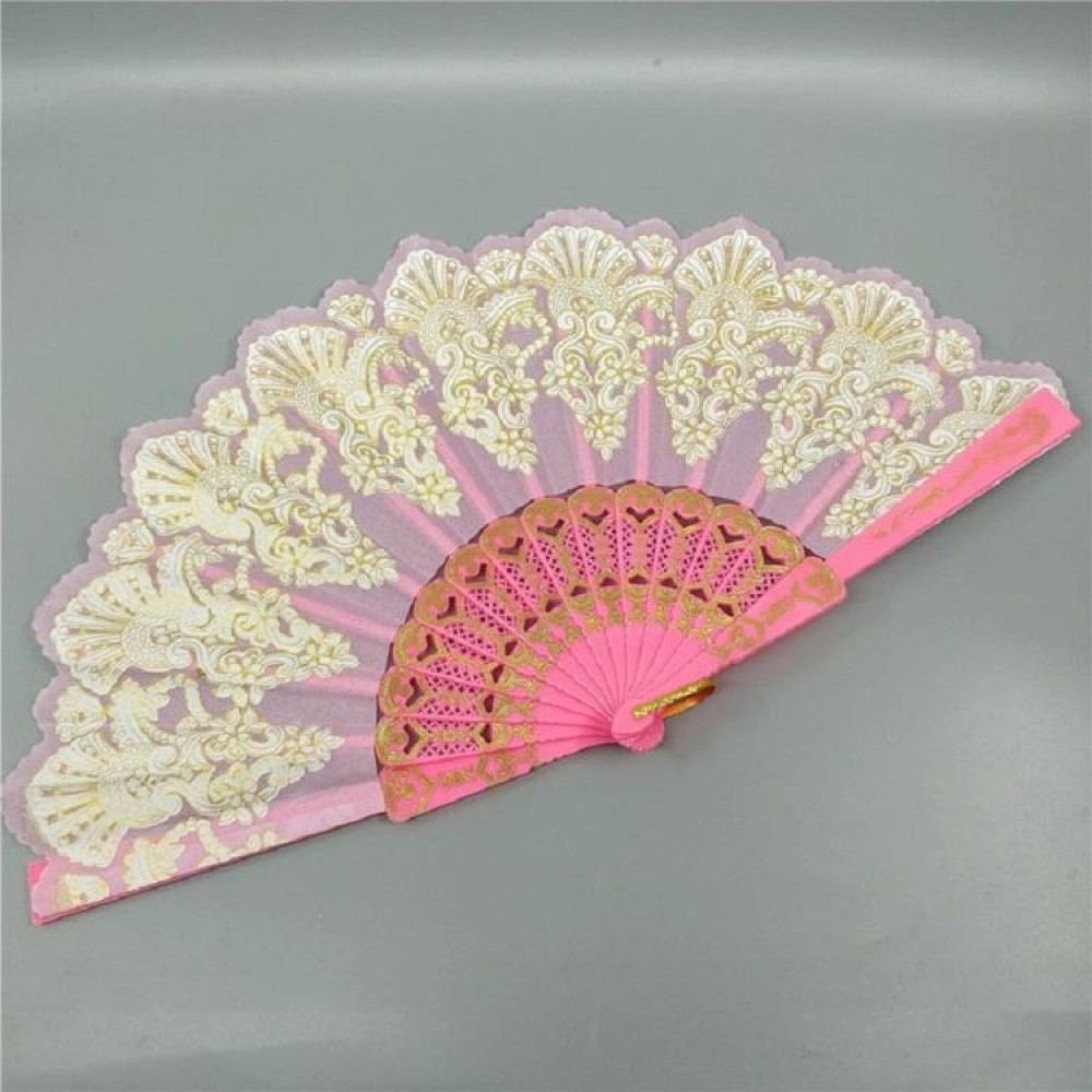 Spain Style Plastic Folding Fan Peacock Lace Fan Ladies Dance Gilding Fan, Size:23x42cm(Pink)