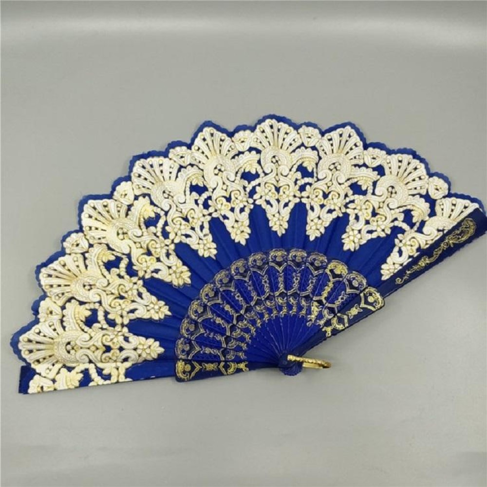 Spain Style Plastic Folding Fan Peacock Lace Fan Ladies Dance Gilding Fan, Size:23x42cm(Royal Blue)