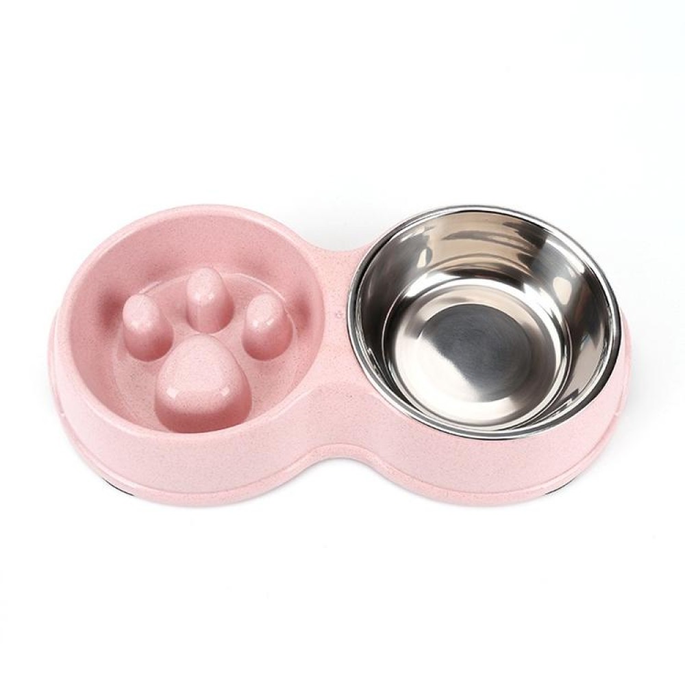 Slow Food Anti-choke Stainless Steel Double Bowl Pet Non-slip Cat Food Bowl(Pink)