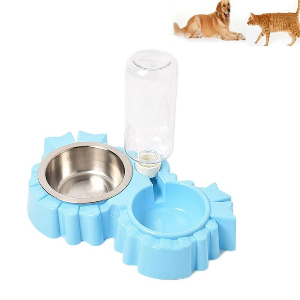 Pet Supplies Automatic Waterer Dog Cat Food Double Bowl(Blue)