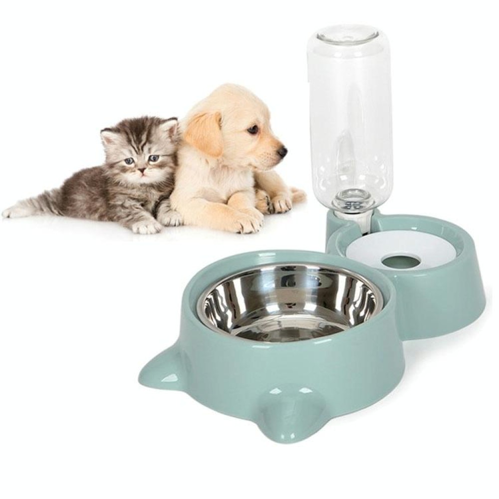 Pet Supplies Automatic Waterer Cat and Dog Food Bowl Double Bowl(Blue)