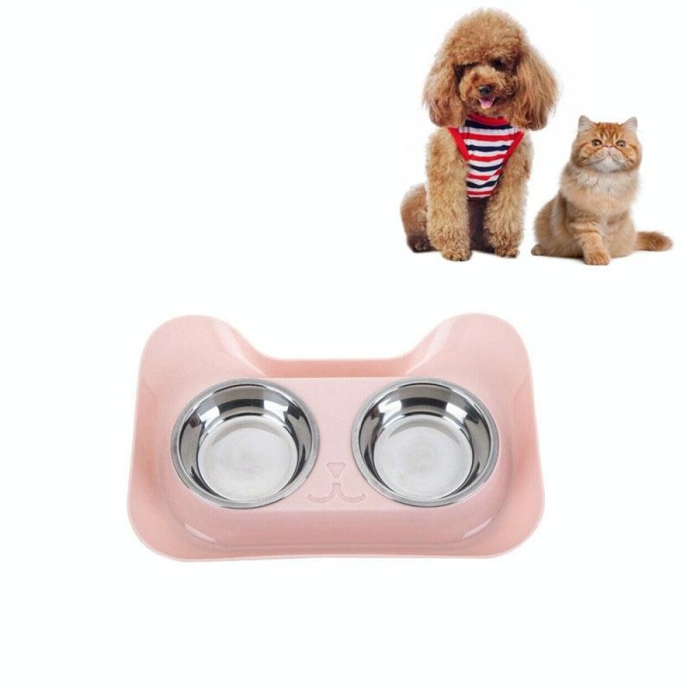 Stainless Steel Cat and Dog Double Bowl Leak-proof Drinking Water Pet Bowl(Pink)