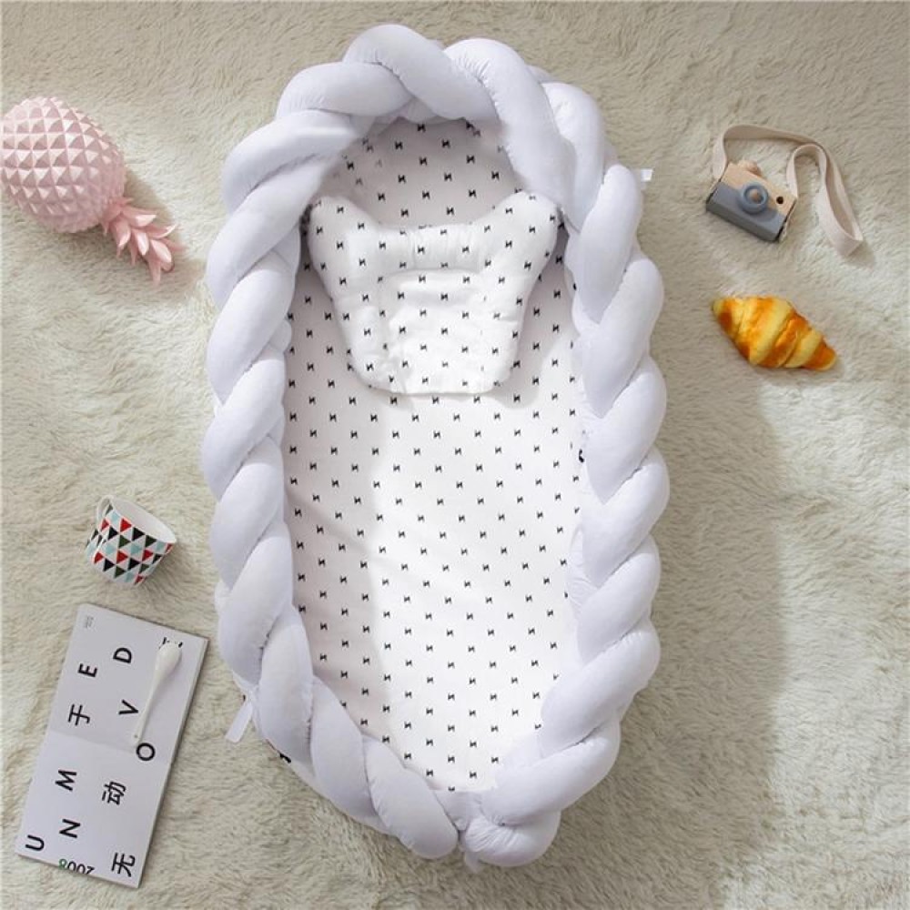 Cotton Woven Folding Portable Crib Bed Bionic Removable and Washable Manual Fence Three-dimensional Protective Crib(White)