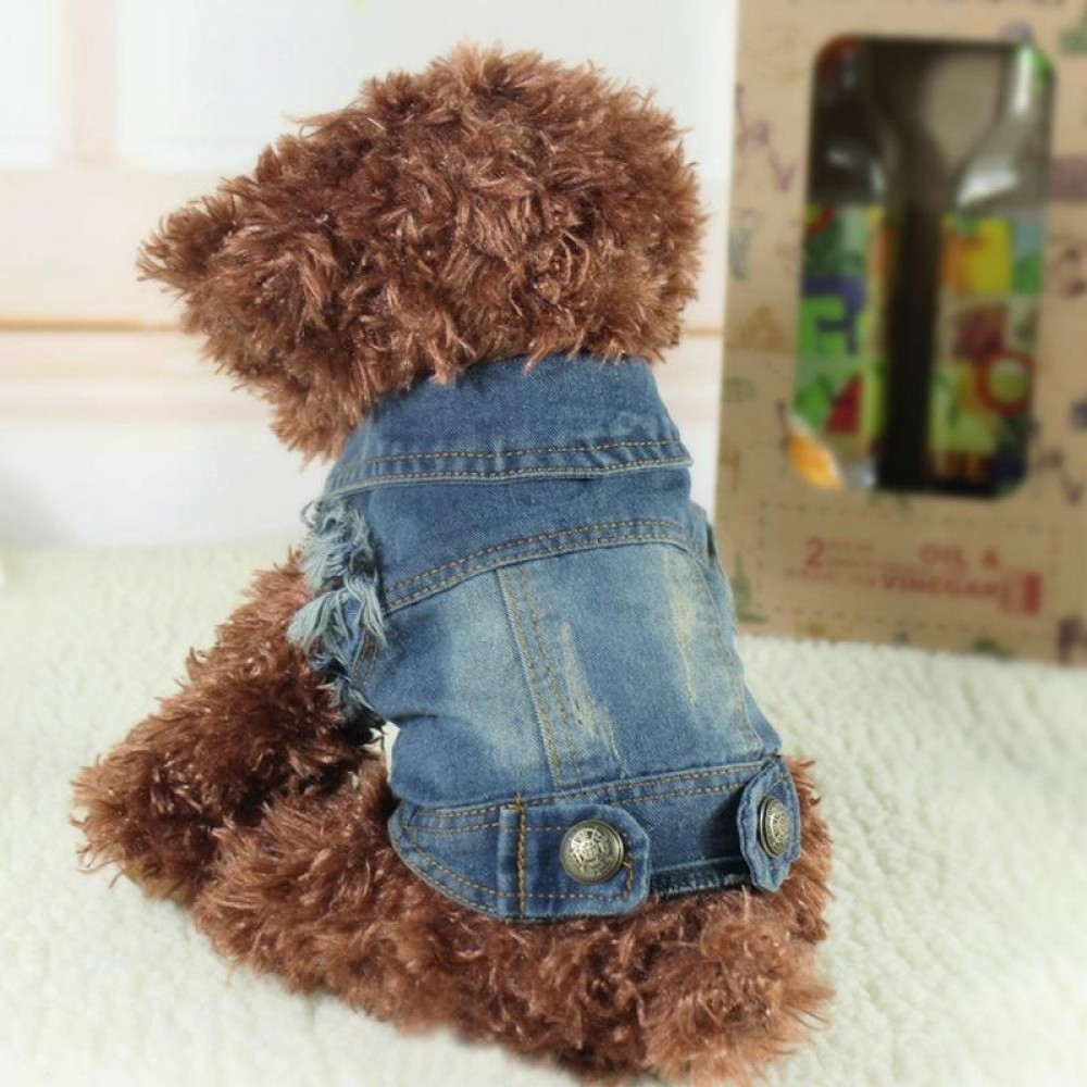 Retro Personality Denim Small Vest Pet Dog Clothes Pet Jacket, Size:L(Light Blue)