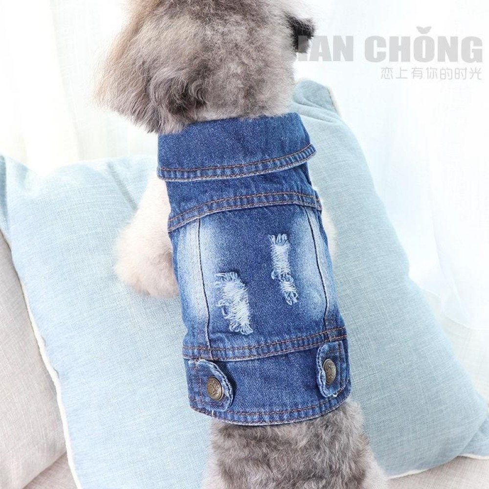 Retro Personality Denim Small Vest Pet Dog Clothes Pet Jacket, Size:XS(Dark Blue)