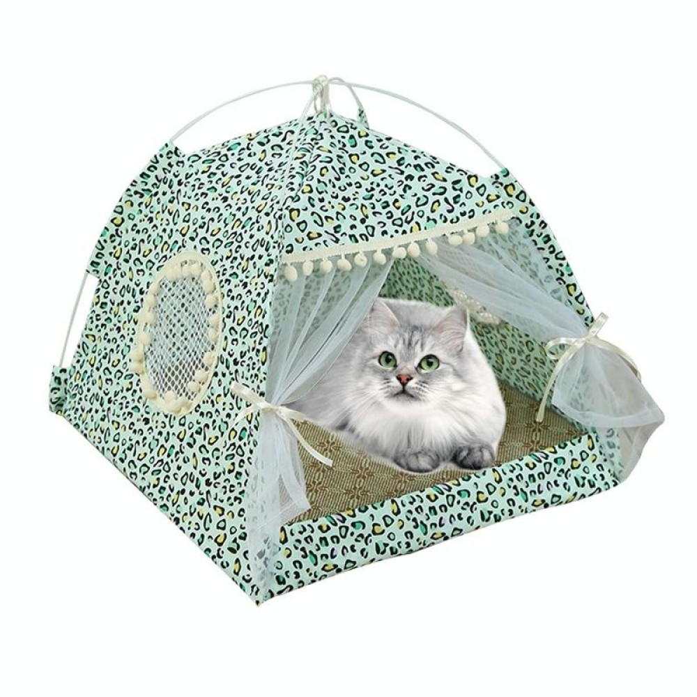 Four Seasons Universal Cat Small Dog Tent Removable and Washable Cat Litter Pet Nest, Size:M(Leopard Grain Green)