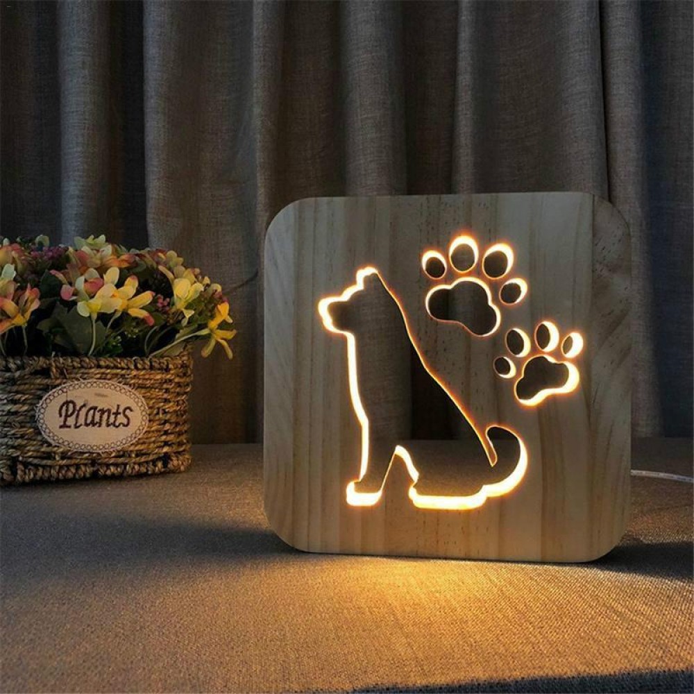 Creative Shape Wooden Night Lamp Bedroom Decoration Warm Light LED(Dog)