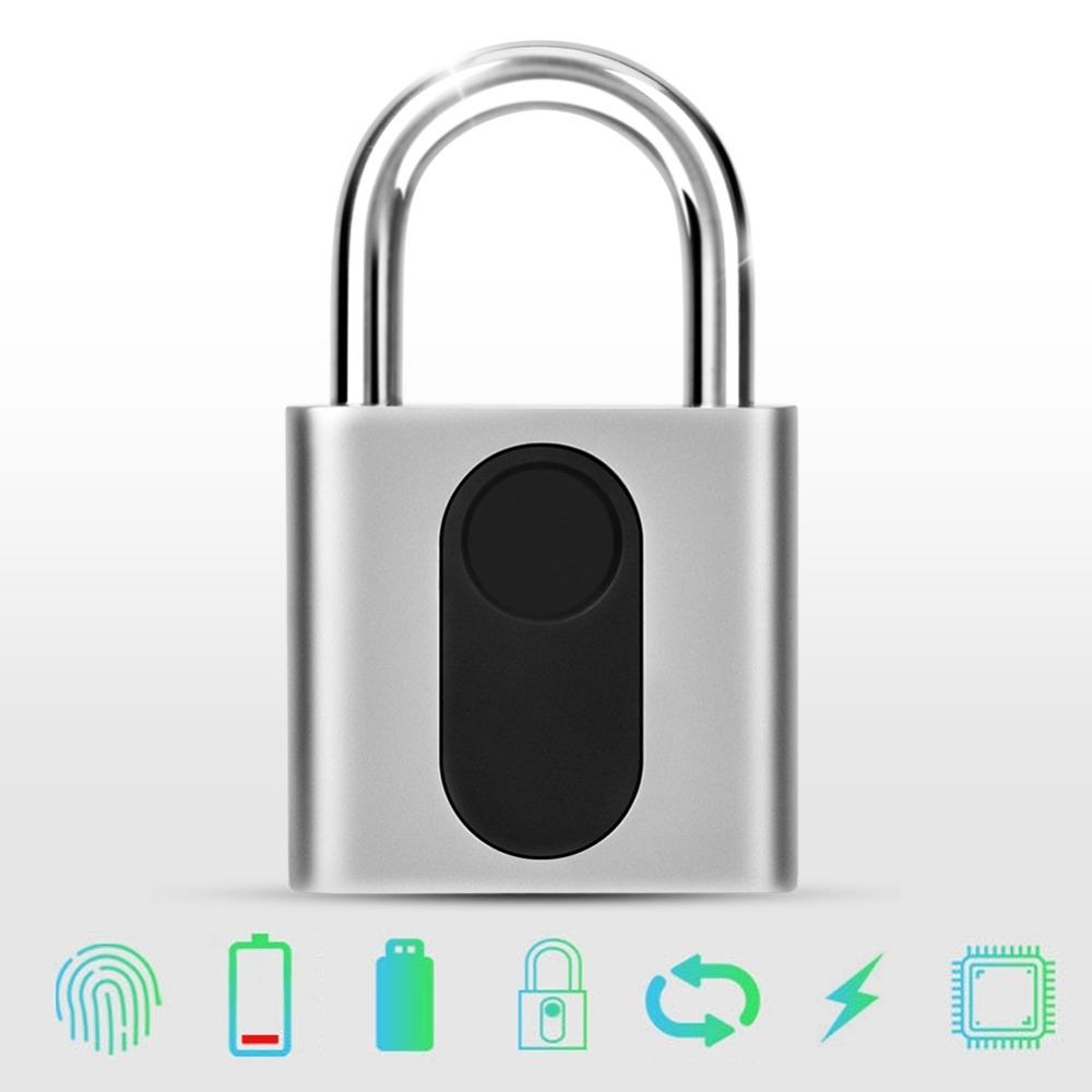USB Rechargeable Door Lock Fingerprint Padlock Quick Unlock Security Keyless Smart Metal Lock
