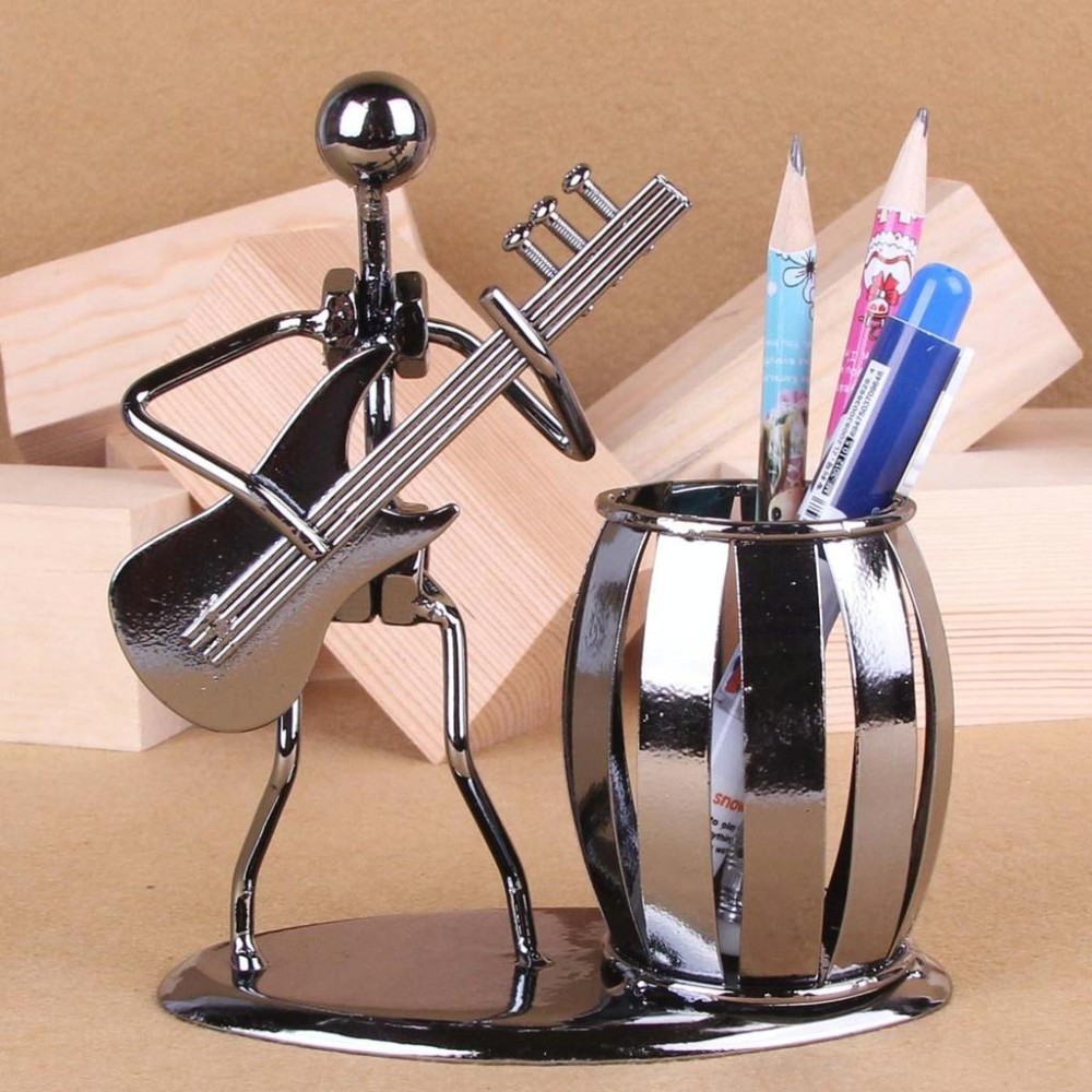 Iron Music Iron Man Brass Band Pen Holder Home Study Office Decoration Ornaments(C164 Electric Guitar)